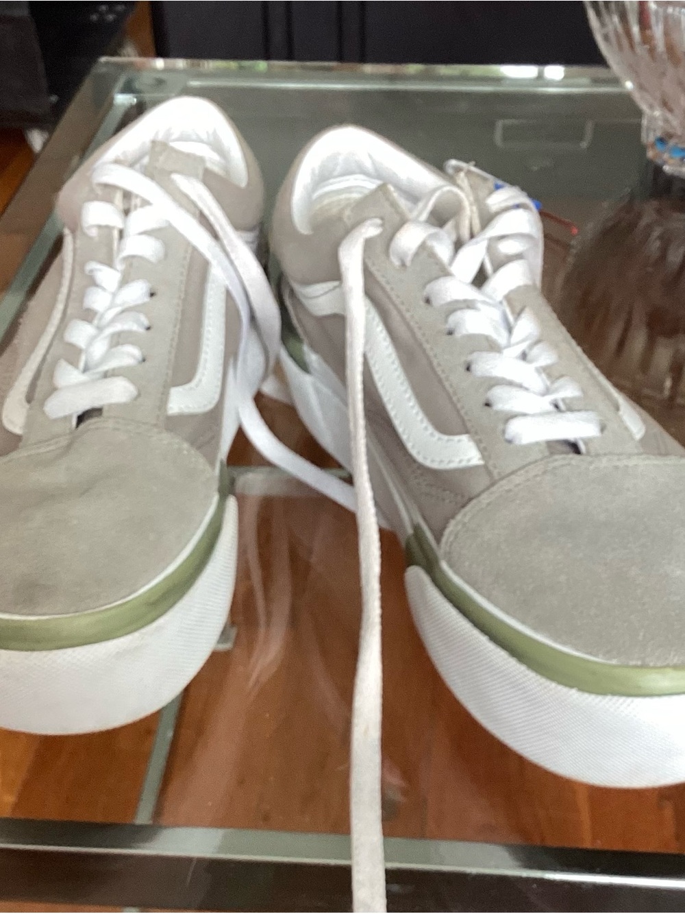 Vans Low-Top Suede Sneakers in Light Gray, White and Olive